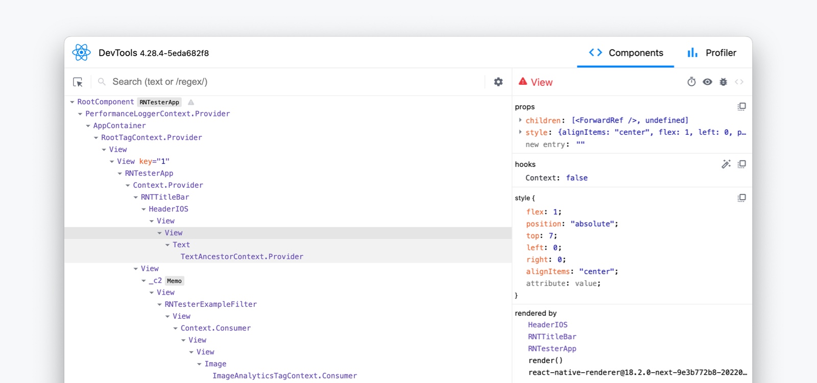 The React DevTools interface